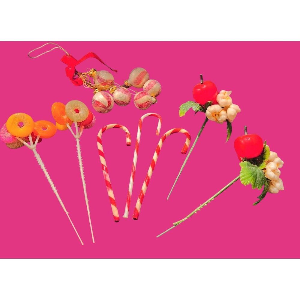 Vintage Christmas Tree Candy Canes  Floral Picks Festive Holiday Decor Set Of 10